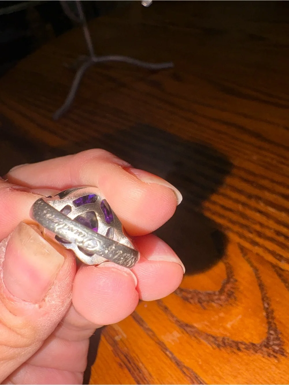 Harley Davidson 3 piece Purple Heart 925 sterling ring size 8 see description